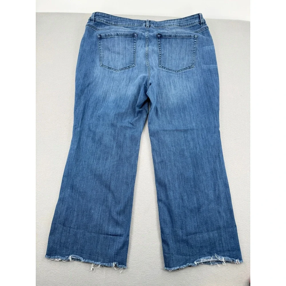 Lane Bryant Wide Leg Denim Jeans Womens 22P Petite (42x28) Raw Hem Medium Wash